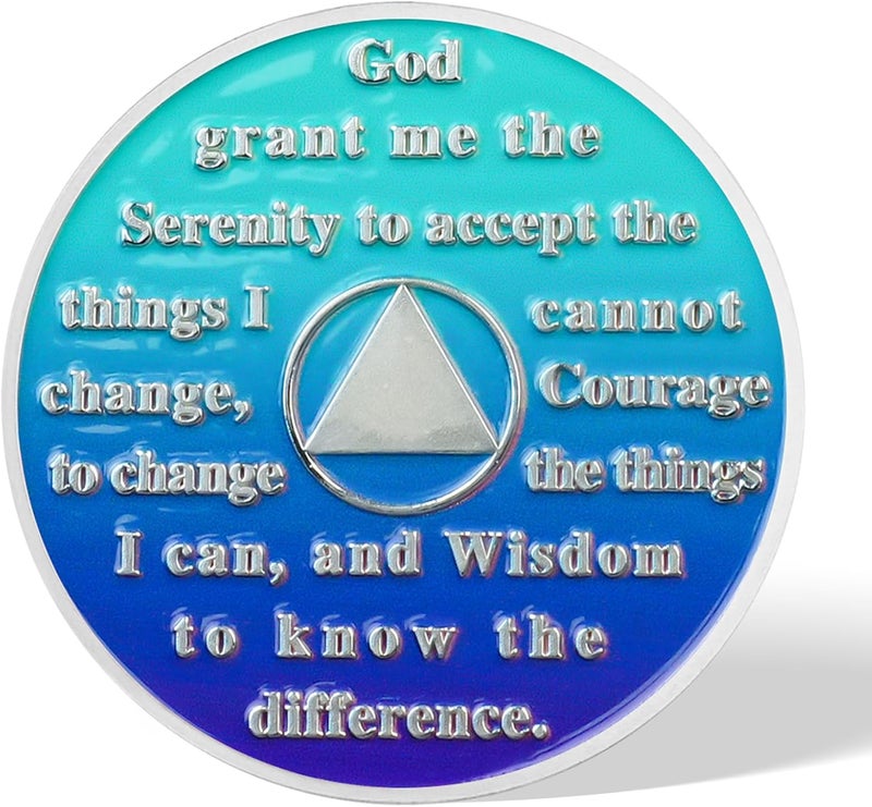 deDecoml Serenity Prayer Recovery Coin Butterfly Tree Design with Unity, Service, and Recovery Triangles Challenge Coin Sobriety Sober Coin NA AA Chips and Medallions (Blue Butterfly Tree, 1 Year) - Image 3